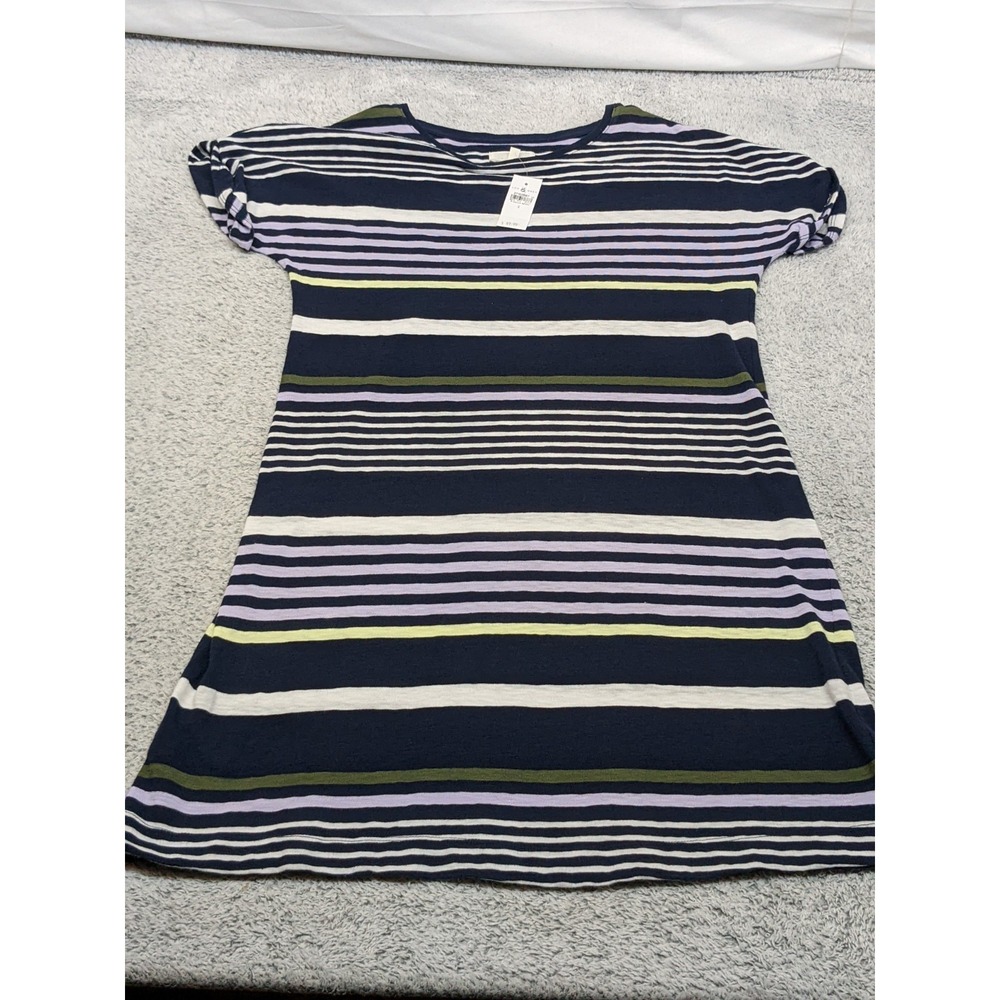 New Lou & Grey T-Shirt Dress Small Navy‎ Lavender Stripe Soft Casual Lounge NWT